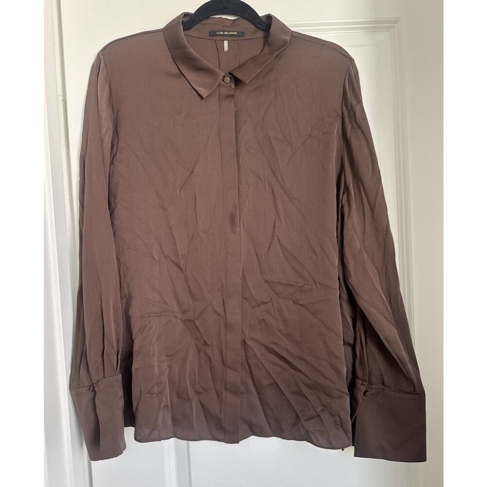 Kobi Halperin Larissa Espresso Silk Blend Button Up Blouse Women’s XL MSRP: $348